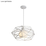 Geometric Metal Cage Pendant Light For Industrial Dining Rooms - Black/White