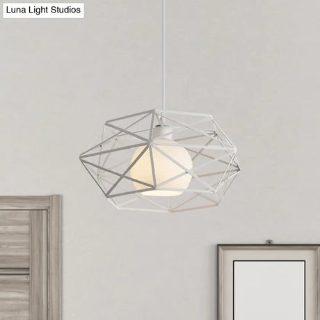 Geometric Metal Cage Pendant Light For Industrial Dining Rooms - Black/White