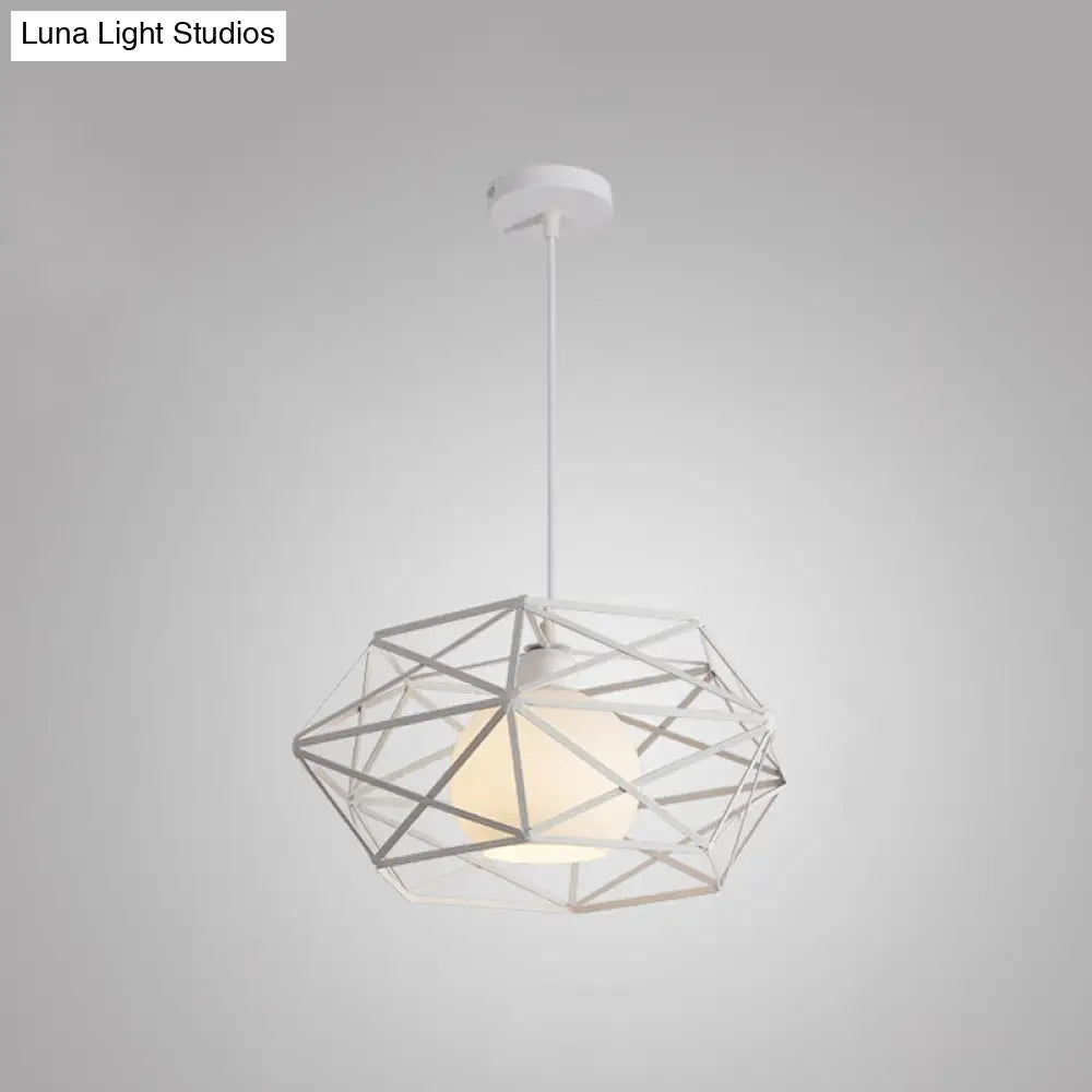 Geometric Metal Cage Pendant Light For Industrial Dining Rooms - Black/White