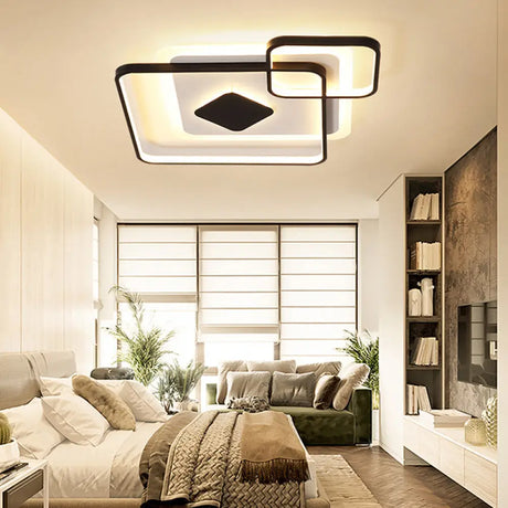 Geometric Metal Led Ceiling Light - Black Flush Mount In White/Warm 16.5’/19.5’/23.5’ Wide /