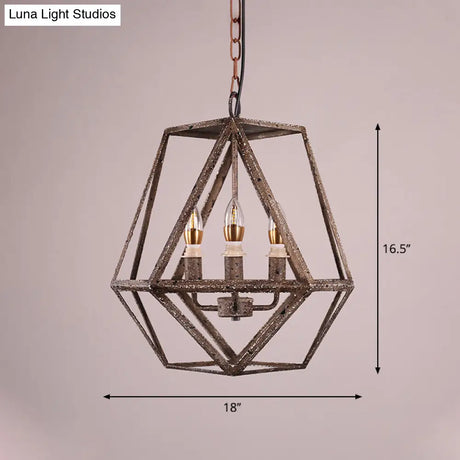 Geometric Rust Pendant Light - Classic Metal Chandelier For Dining Room With Candle Shade (3 Lights)