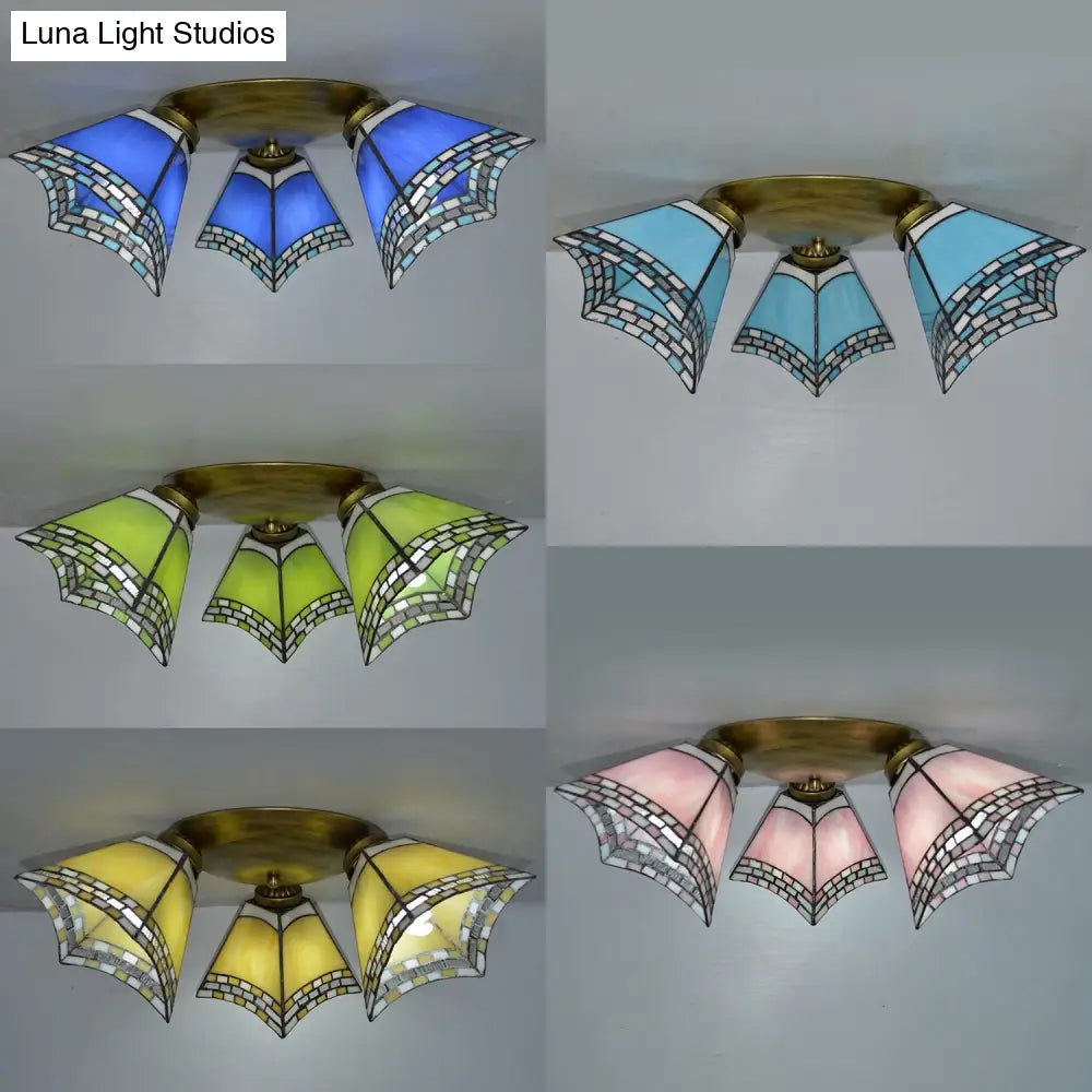 Geometric Stained Glass Flushmount Light - Vintage Style 3 Colors Perfect For Bedrooms