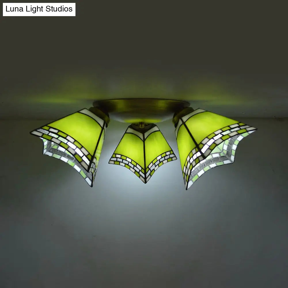 Geometric Stained Glass Flushmount Light - Vintage Style 3 Colors Perfect For Bedrooms