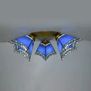 Geometric Stained Glass Flushmount Light - Vintage Style 3 Colors Perfect For Bedrooms Dark Blue