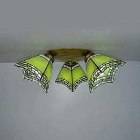 Geometric Stained Glass Flushmount Light - Vintage Style 3 Colors Perfect For Bedrooms Green