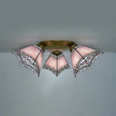 Geometric Stained Glass Flushmount Light - Vintage Style 3 Colors Perfect For Bedrooms Pink