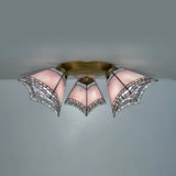 Geometric Stained Glass Flushmount Light - Vintage Style 3 Colors Perfect For Bedrooms Pink