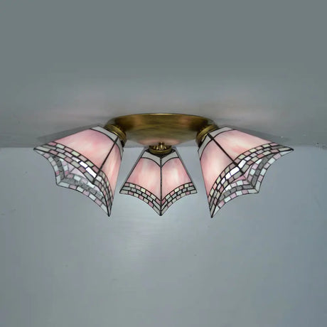 Geometric Stained Glass Flushmount Light - Vintage Style 3 Colors Perfect For Bedrooms Pink