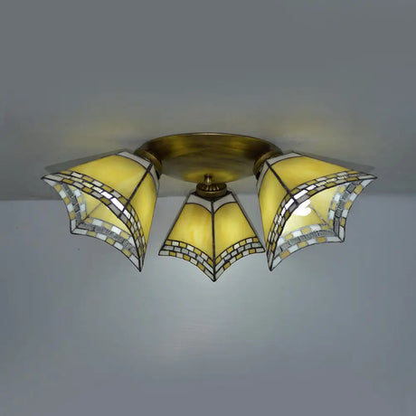 Geometric Stained Glass Flushmount Light - Vintage Style 3 Colors Perfect For Bedrooms Yellow