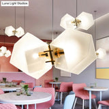 Geometric White Glass Shade Chandelier Kit: Modern Gold Led Hanging Lamp For Living Room - 2/4/6