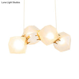 Geometric White Glass Shade Chandelier Kit: Modern Gold Led Hanging Lamp For Living Room - 2/4/6