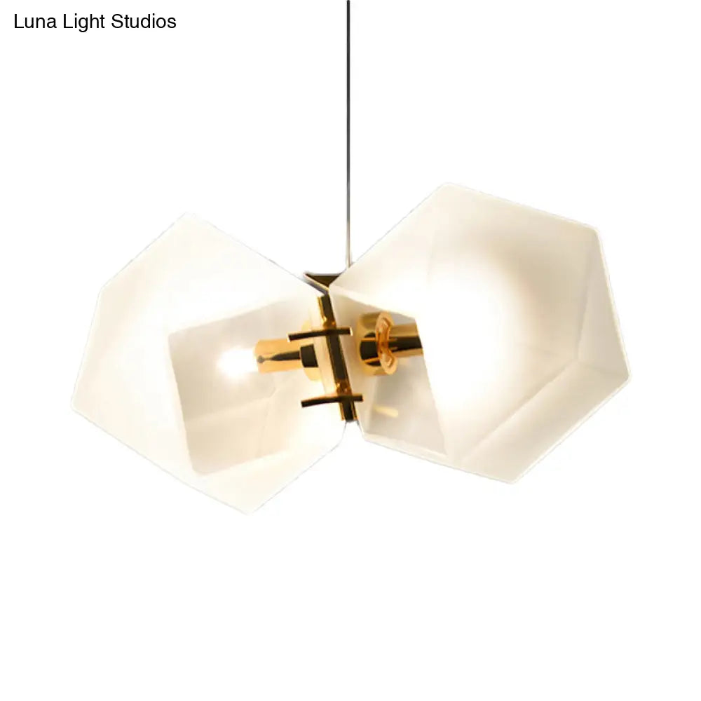 Geometric White Glass Shade Chandelier Kit: Modern Gold Led Hanging Lamp For Living Room - 2/4/6