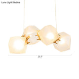 Geometric White Glass Shade Chandelier Kit: Modern Gold Led Hanging Lamp For Living Room - 2/4/6