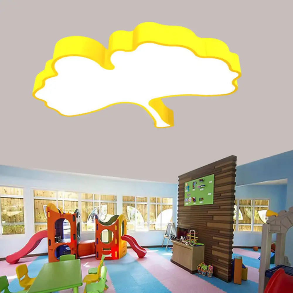 Ginkgo Leaf Led Ceiling Light In Macaron Metal Red/Yellow/Blue - Nursery Flush Mount