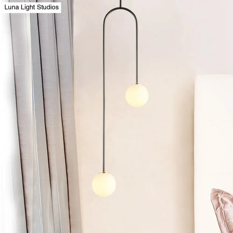 Giovanna - Stylish Black/Gold Ball Cluster Pendant Post-Modernist 2 Lights White Glass Led Ceiling