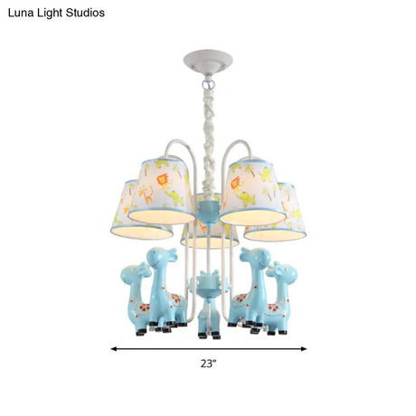 Giraffe Cartoon Chandelier - Colorful Candy Resin Hanging Light For Study Room