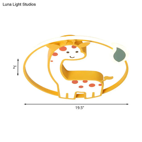 Giraffe Kids Ceiling Light Fixture - Iron Frame Led Yellow Flush Mount For Children’s Bedroom
