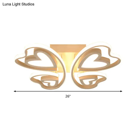 Girls Bedroom Led Flush Ceiling Light: Loving-Heart Acrylic Butterfly Lamp