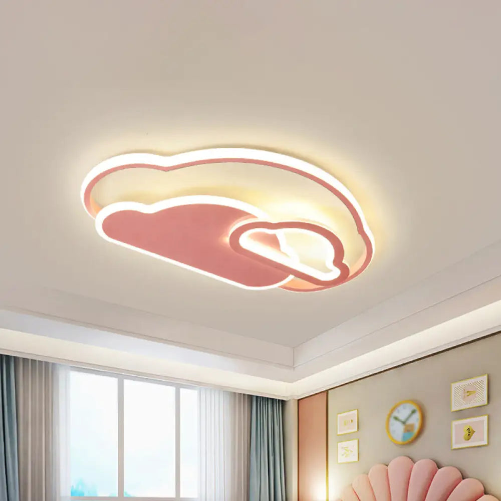 Girls’ Pink Cloud Cartoon Led Flushmount Light For Bedroom