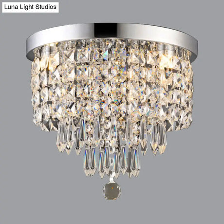Glamorous Crystal Drum Ceiling Light In Chrome - Flush Mount Fixture
