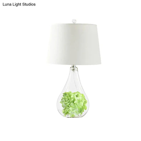 Glass Bulb Night Light With Country Style And Green Plant Decor For Bedroom