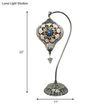 Glass Teardrop Small Desk Lamp - Antique Style With Gooseneck Metal Arm Rose Red/Sky Blue/Watermelon