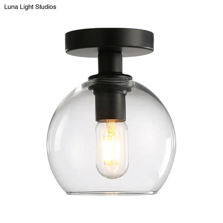 Global Corridor Semi Flush Clear Glass Industrial Light In Black Finish