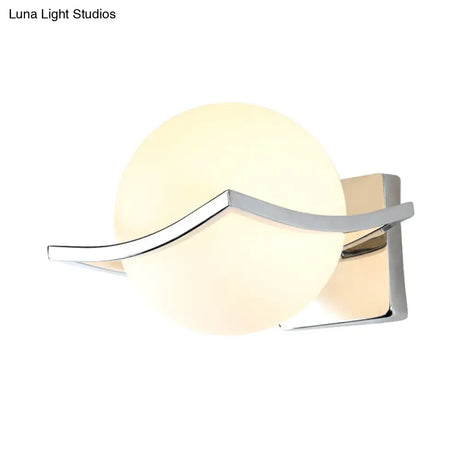 Globe Bedroom Wall Sconce Light - Matte White Glass Minimalist Mount Lamp In Chrome Box