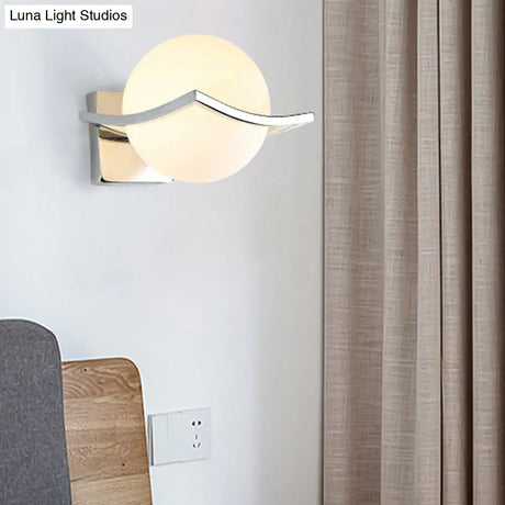 Globe Bedroom Wall Sconce Light - Matte White Glass Minimalist Mount Lamp In Chrome Box