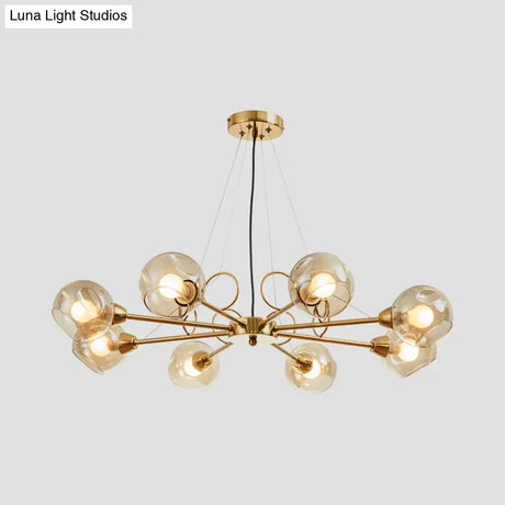 Globe Clear Glass Chandelier Light Fixture - Vintage Gold 3/6/8 Bulbs Warm/White Lighting