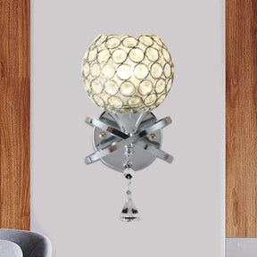 Globe Cutout Metal Shade Crystal Wall Sconce In Gold With Dropped Ball Accent Silver