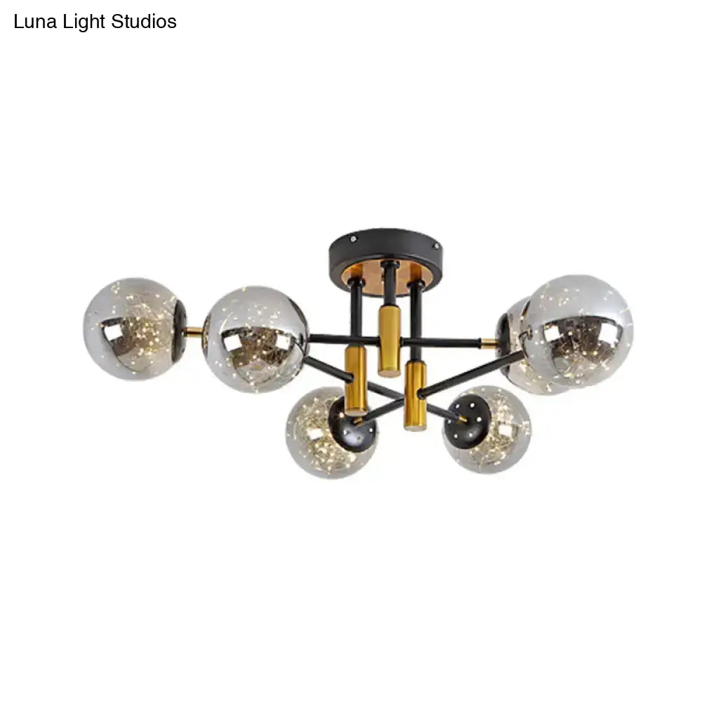 Glowing String Black Glass Ball Ceiling Mounted Led Semi Mount Light Fixture
