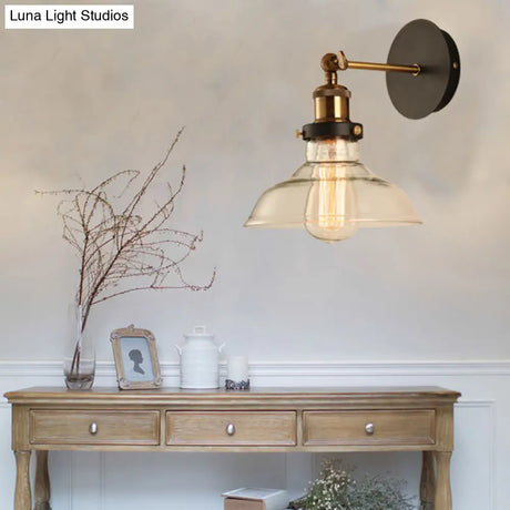 Gold Arm Wall Sconce With Glass Shade For Indoor Bar Décor