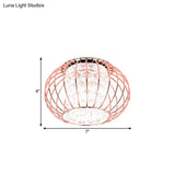 Gold Ball Cage Led Flushmount Ceiling Light With Crystal Shade In Warm/White