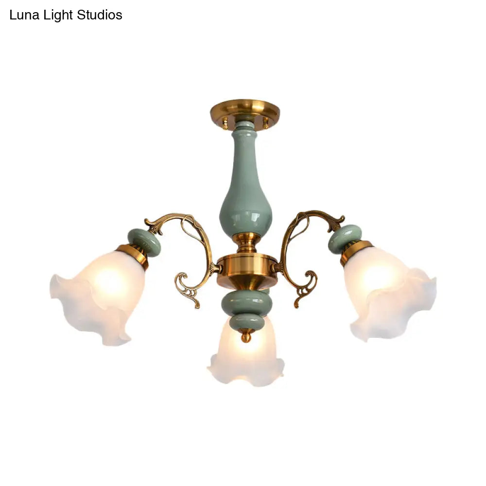 Gold/Black Floral Semi Mount Opal Glass Ceiling Lamp With 3/5 Traditional Lighting Heads - Perfect
