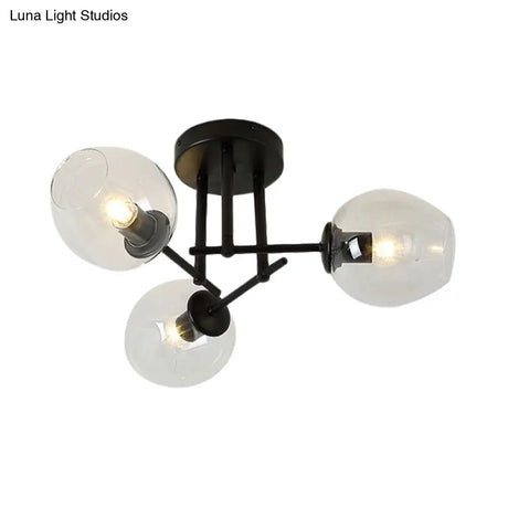 Gold/Black Semi Flush Mount Lighting For Living Room With Clear Bubble Glass Shades (3/6/8 Lights)