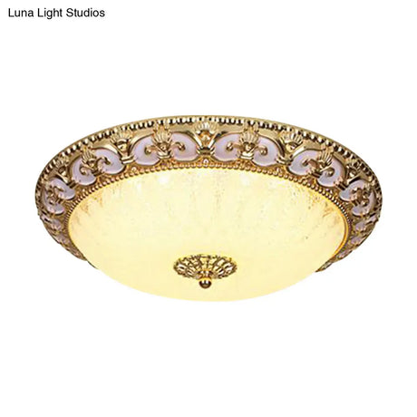 Gold Bowl Ceiling Light Fixture - Retro Milky Glass With Led 12’/16’ Bedroom Flush Mount
