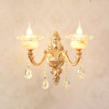Gold Carved Arm Wall Sconce Light - Traditional Metal Bedroom With White Lampshade 2 / I