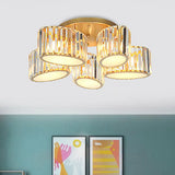 Gold Carved Crystal Semi - Flush Ceiling Lamp With Oval/Teardrop Design And 5 Lights / Oval