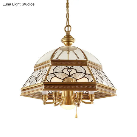 Gold Chandelier Dome With Sandblasted Glass - 6/7 Lights Down Lighting Pendant For Living Room