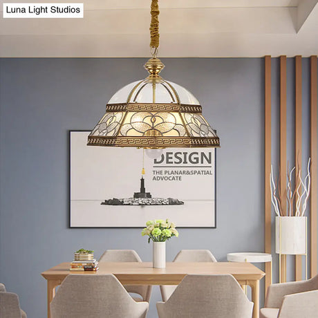 Gold Chandelier Dome With Sandblasted Glass - 6/7 Lights Down Lighting Pendant For Living Room