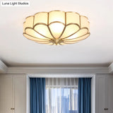 Gold Chrysanthemum Traditional Glass Flush Mount Ceiling Light For Bedroom