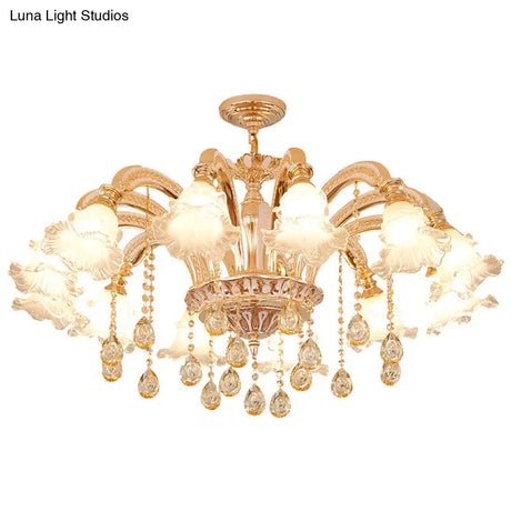 Gold Clear Ribbed Glass Petal Ceiling Lamp: Contemporary Chandelier Fixture