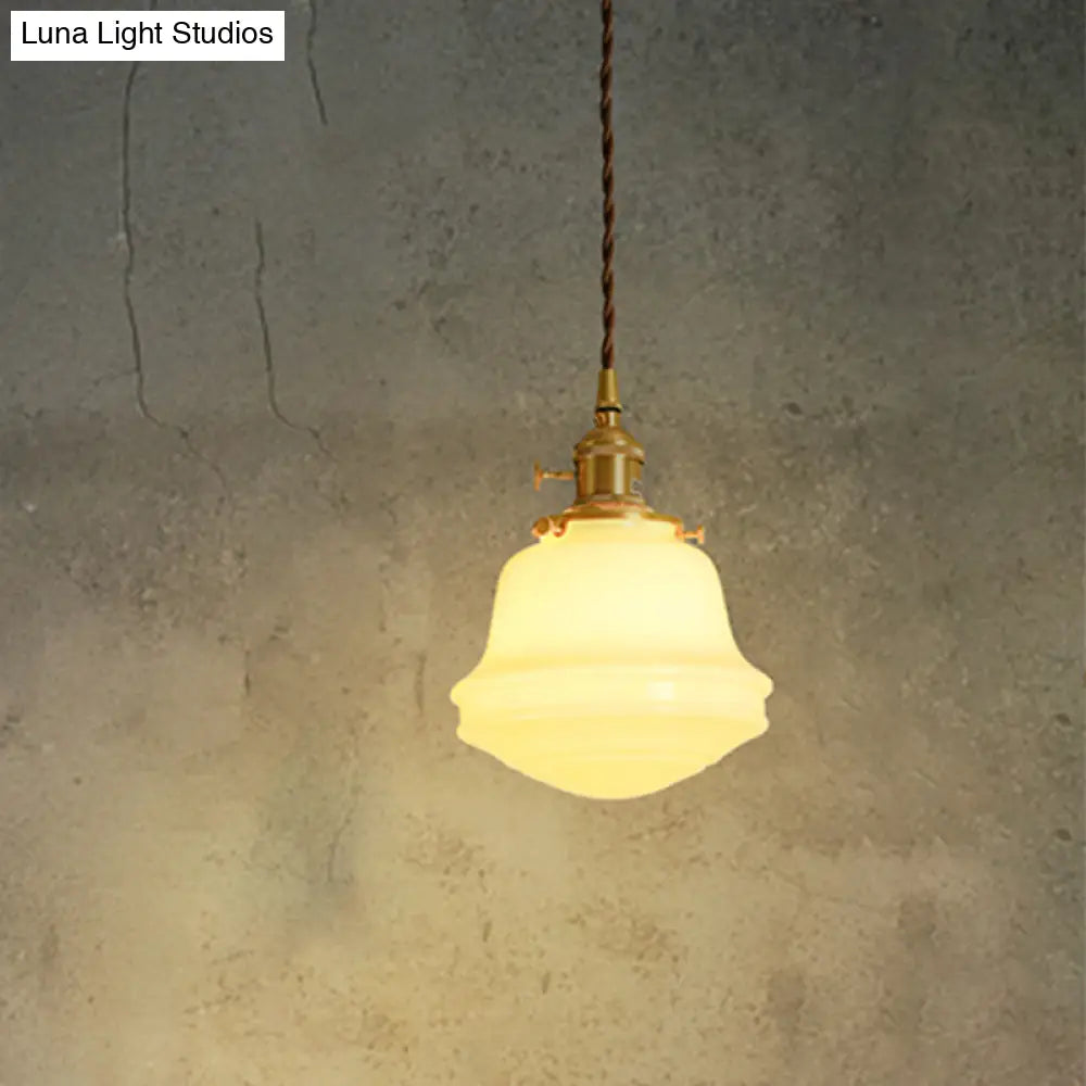 Gold Colonial Bell Sconce Lighting - Milky Glass Bedroom Wall Mounted Light Cord/Straight Arm 1 Bulb