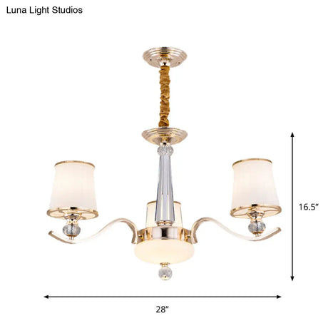 Gold Conic Suspension Lighting: Opaque Glass Chandelier Lamp With 3 Lights
