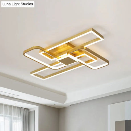 Gold Crisscrossed Rectangle Flush Light Acrylic Led Ceiling Lamp - Modernist Design 20.5’/34’