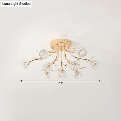Gold Crystal 9 - Light Sleeping Room Ceiling Fixture - Spray Semi Flush Mount For Simplicity And