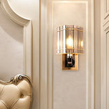 Gold Crystal Bedside Wall Sconce With 2/3 Tiers And 1/3 Light - Postmodern Triangle Design / C