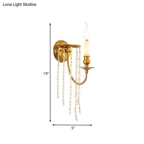 Gold Crystal Chain Wall Sconce Candlestick Light - Elegant 1-Head Fixture