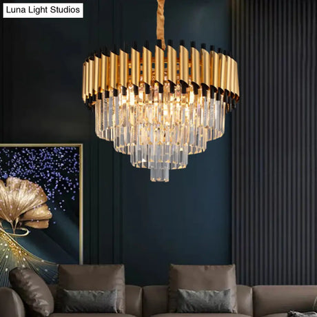 Gold Crystal Layered Tapered Chandelier - Postmodern Pendant With 4/6 Down Lights